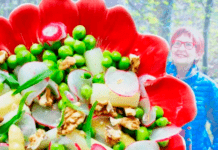 Aspargessalat med friske ærter og valnødde/estragondressing